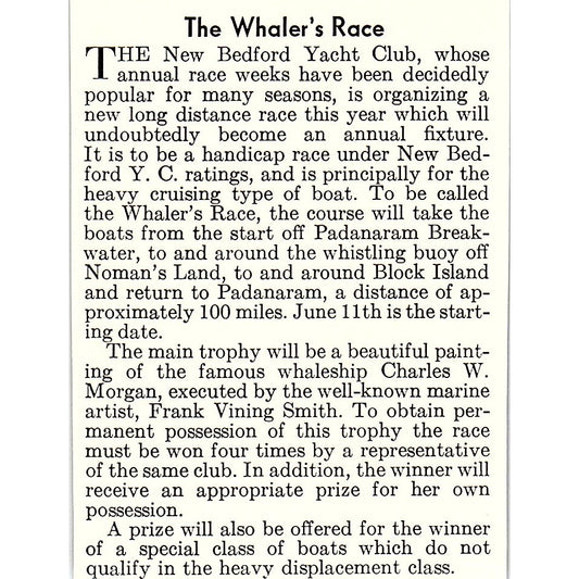 New Bedford Yacht Club Whaler's Race Trophy Charles W. Morgan 1932 Ad AG2-M18
