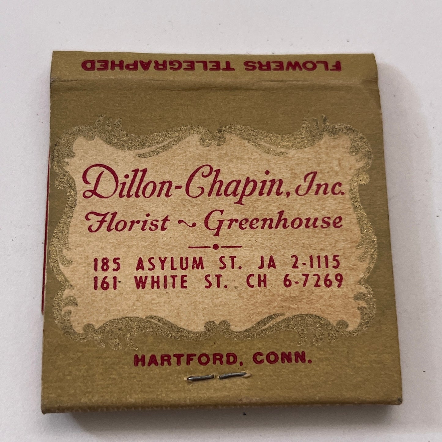 Dillon-Chapin Inc Florist Hartford CT Vintage Matchbook Cover TB8-MB-9