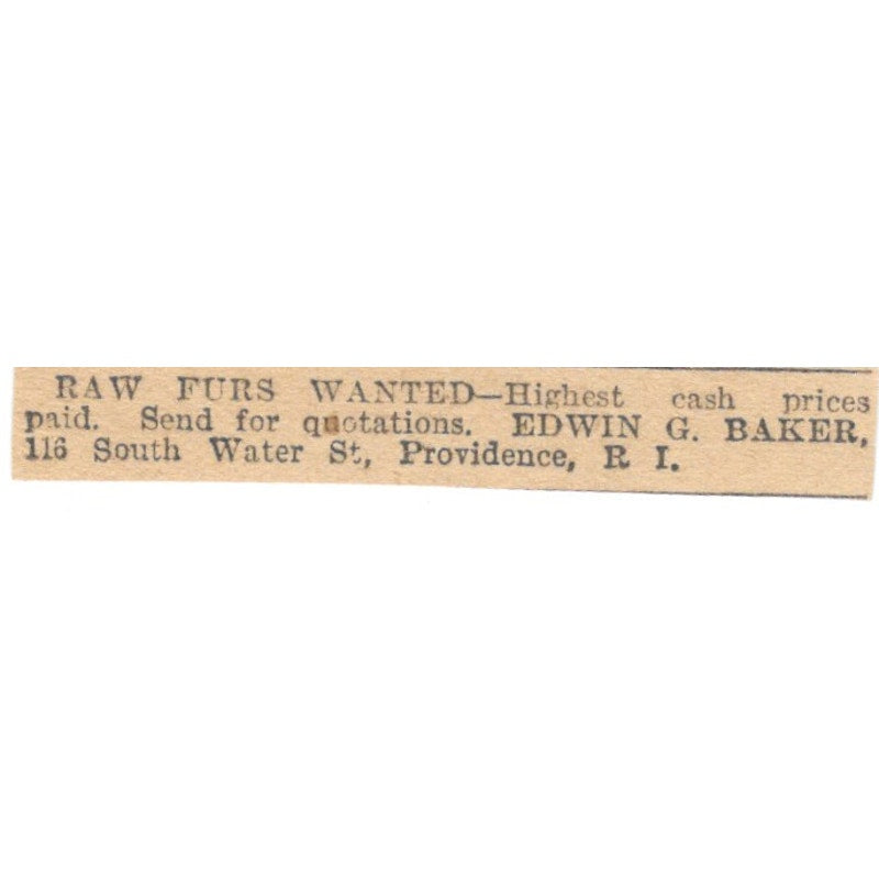 Raw Furs Wanted Edwin G. Baker Providence RI 1905 Magazine Ad AF1-NES4