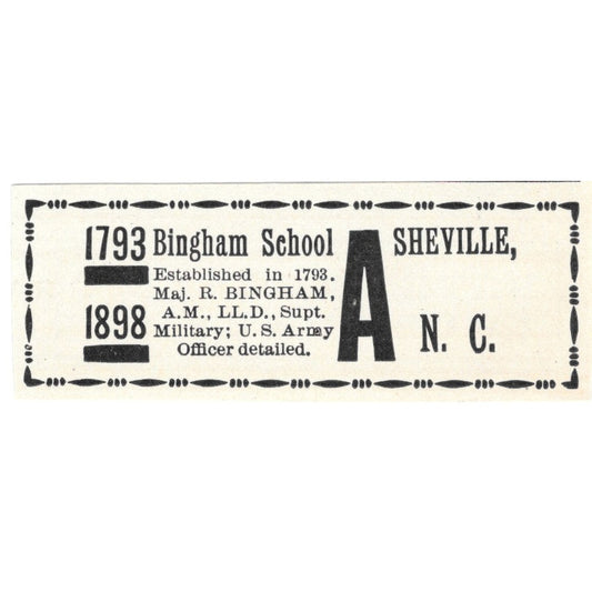 Bingham Military School Asheville NC 1900 Victorian Ad AB8-MA5