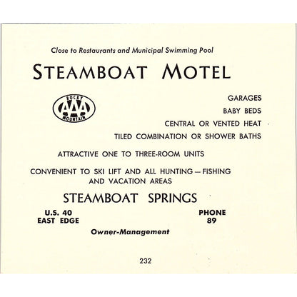 Steamboat Motel, Steamboat Springs CO 1958 Ad AG1-H6