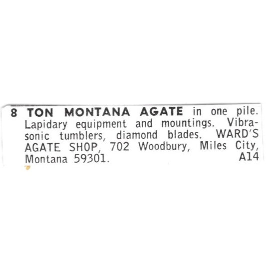 Ward's Agate Shop 8 Ton Montana Agate Miles City MT 1972 Ad AF8-S17