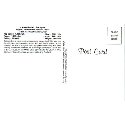 Lockheed F-140C Starfighter Vintage Postcard PC19