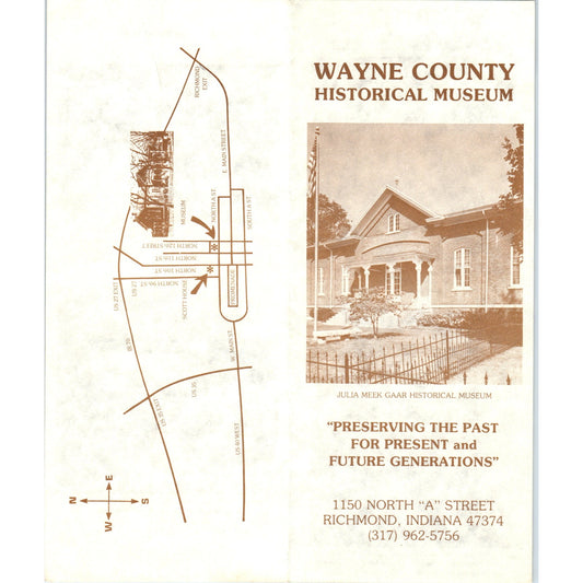 Vtg Wayne County Historical Museum Richmond IN Fold Out Travel Brochure TH2-O2