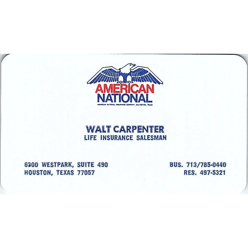 1977 Walt Carpenter American National Houston Vintage Business Card SD9-B6