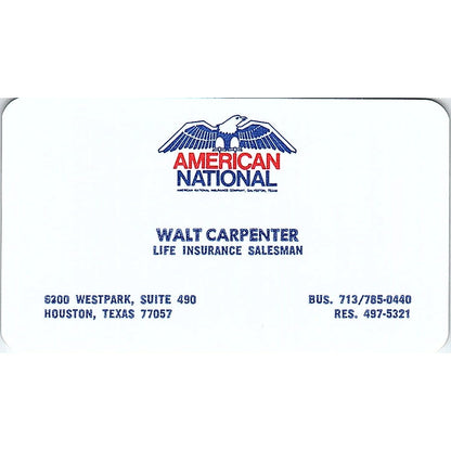 1977 Walt Carpenter American National Houston Vintage Business Card SD9-B6