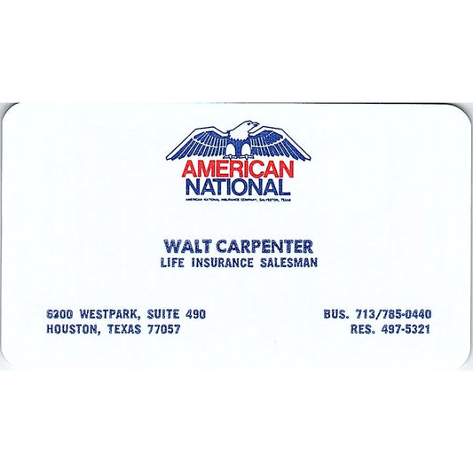 1977 Walt Carpenter American National Houston Vintage Business Card SD9-B6