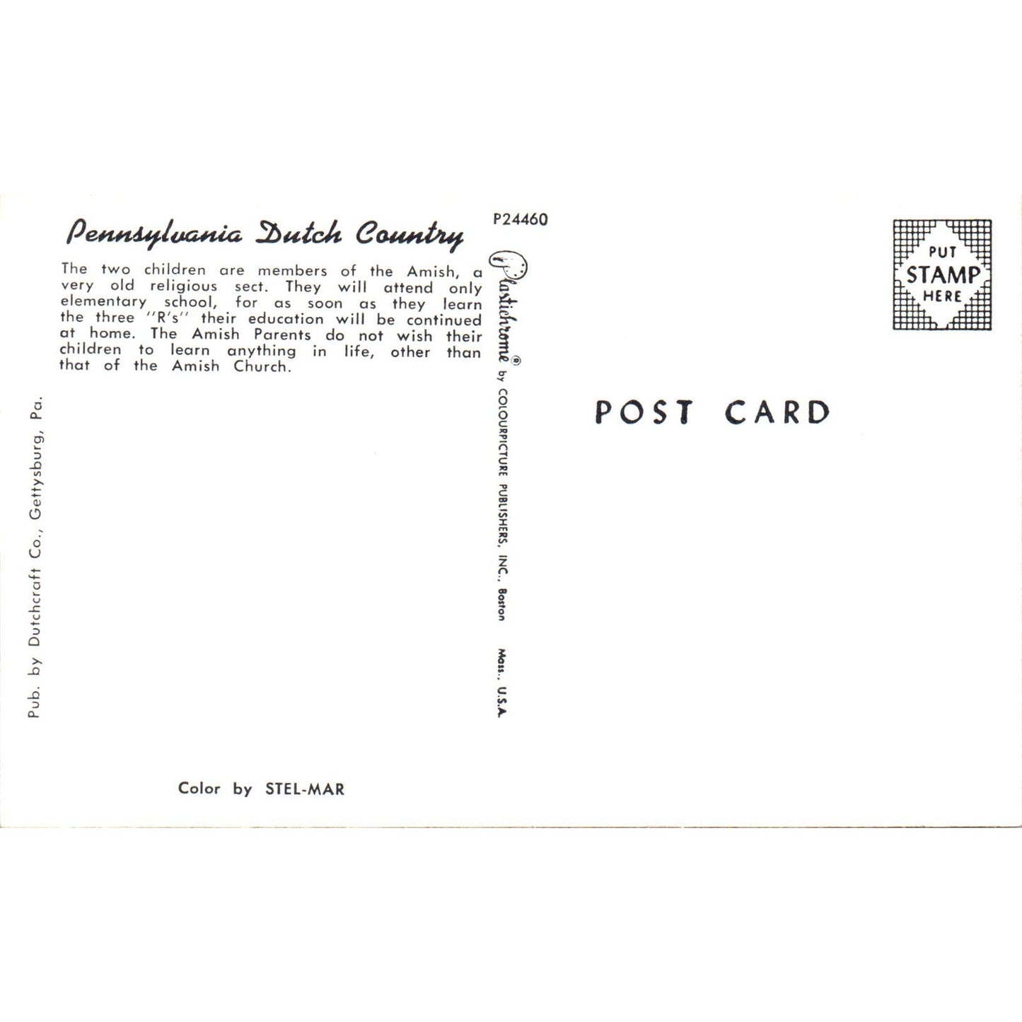 Two Amish Children Pennsylvania Dutch Country Postcard PD8