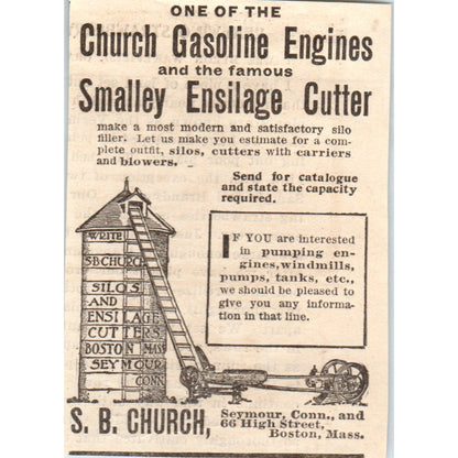 S.B. Church Gasoline Engines & Ensilage Cutter Boston 1905 Magazine Ad AF1-NH2