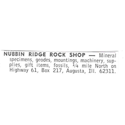 Nubbin Ridge Rock Shop Augusta Illinois 1972 Ad AF8-S13