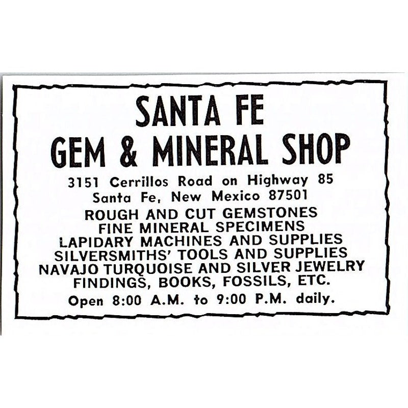 Santa Fe Gem and Mineral Shop New Mexico 1972 Ad AF8-M3