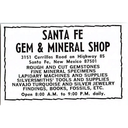 Santa Fe Gem and Mineral Shop New Mexico 1972 Ad AF8-M3