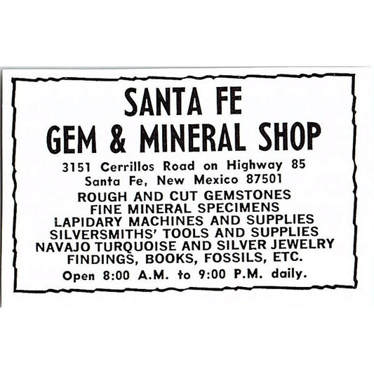 Santa Fe Gem and Mineral Shop New Mexico 1972 Ad AF8-M3