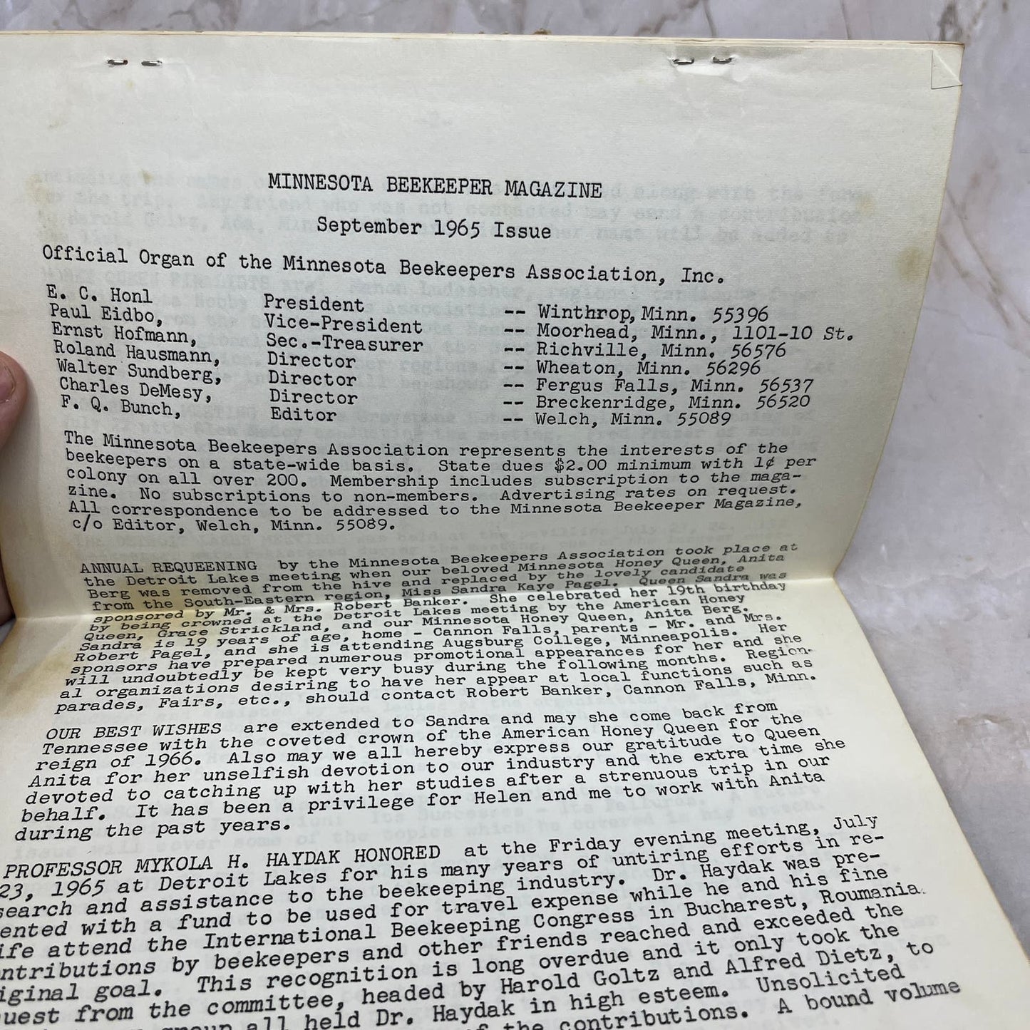 1965 Sep The Minnesota Beekeeper Magazine Red Wing MN Beekeepers Association TD5