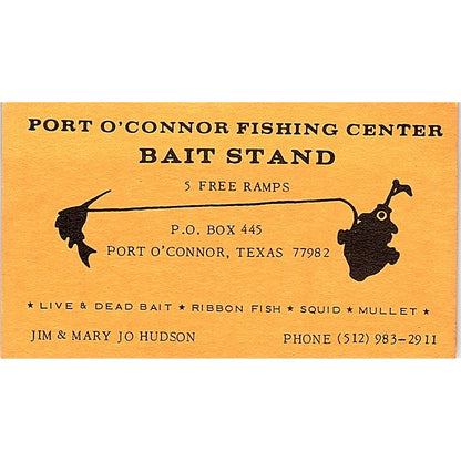 Port O'Connor Fishing Center Jim & Mary Hudson TX Vintage Business Card SB4-B10