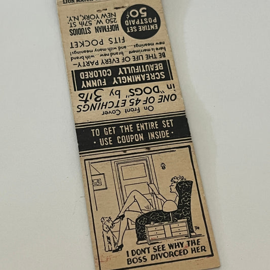 Pretty Girl Cartoon Hoffmann Studios NY Dog Etchings Matchbook Cover TB6-MB2-4