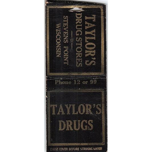 Taylor's Drug Stores Stevens Point WI Vintage Matchbook Cover SF3-Y2