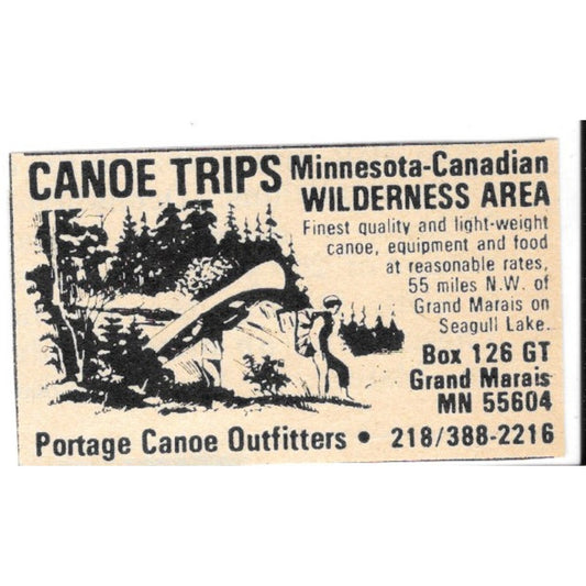 Portage Canoe Outfitters Grand Marais MN 1977 Ad AF6-S3
