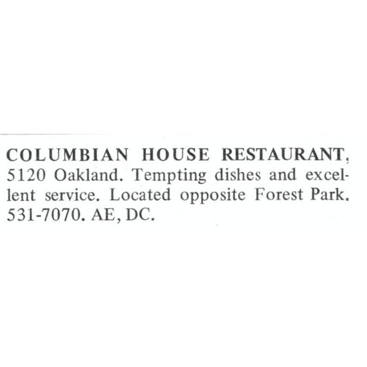 Columbian House Restaurant St. Louis 1971 Magazine Ad AD8-O1