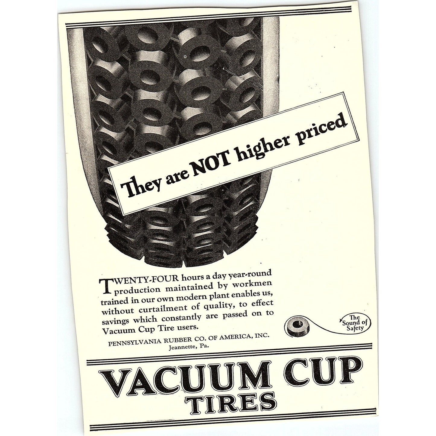 Vacuum Cup Tires Pennsylvania Rubber Co of America Jeannette PA c1920 Ad AF8-7