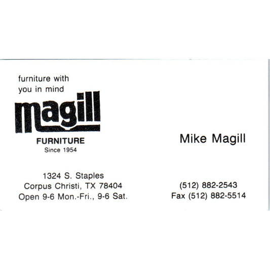 Mike Magill Magill Furniture Corpus Christi Vintage Business Card SD8-B18