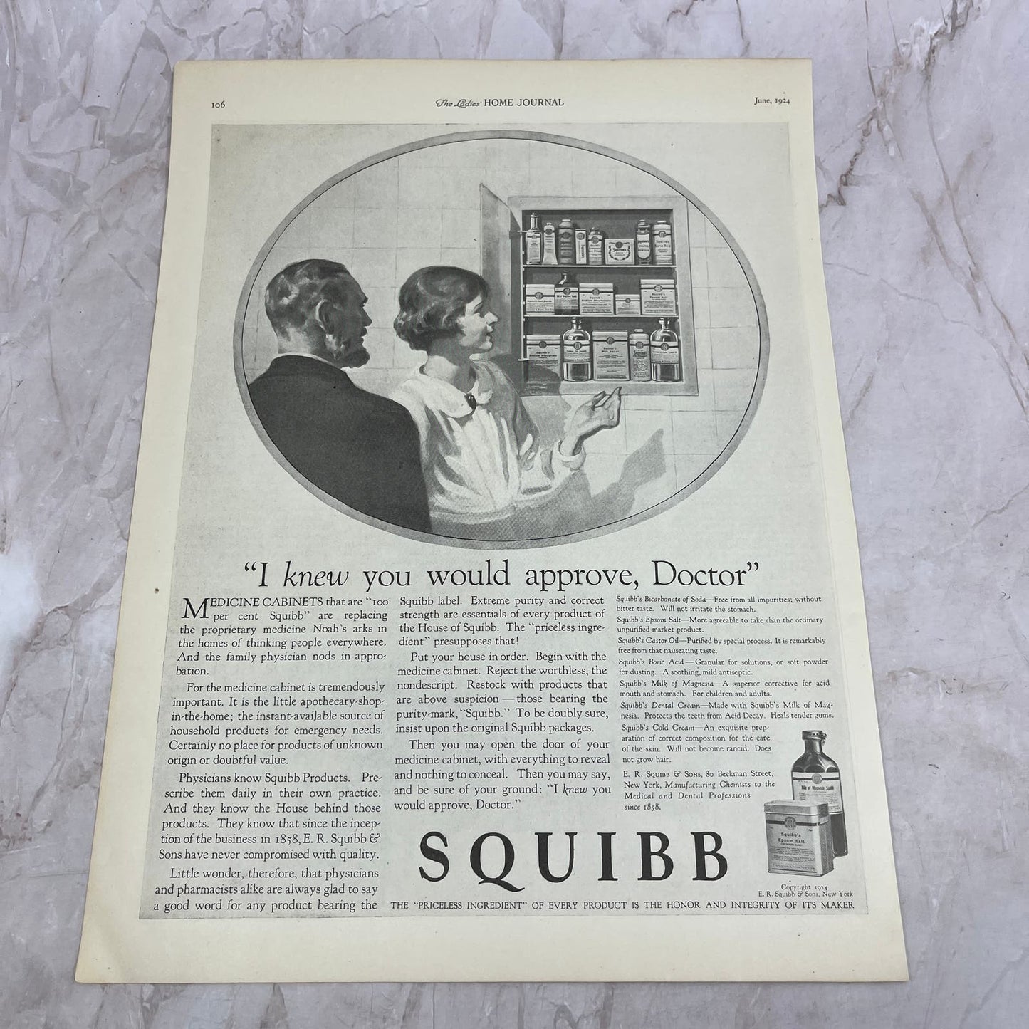 E.R. Squibb & Sons Medicine Products NY 1924 Magazine Ad FL6-11