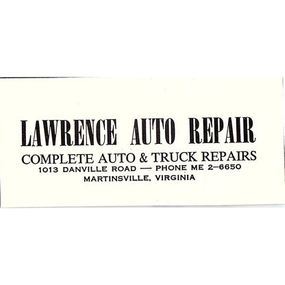 Lawrence Auto Repair 1013 Danville Road Martinsville VA 1960s Ad AG2-M3
