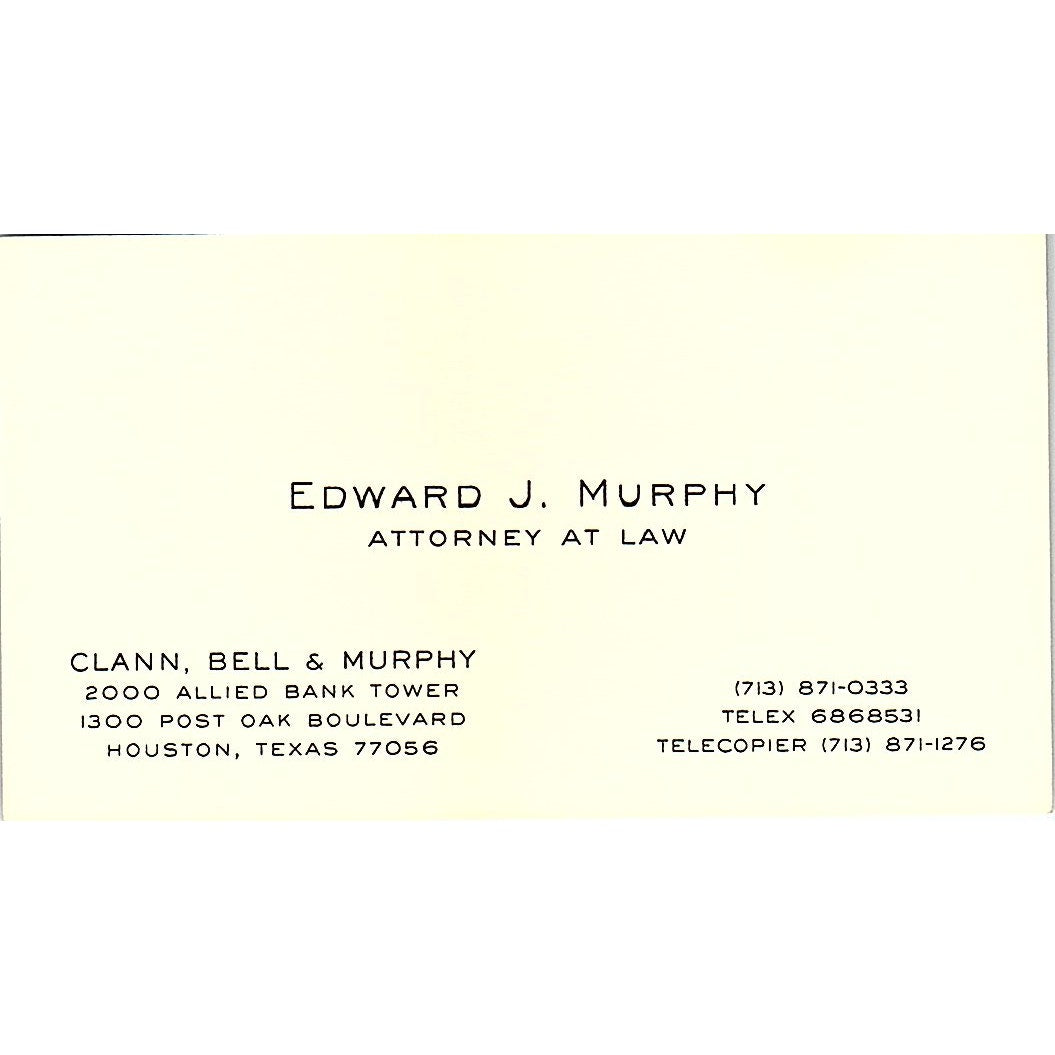 Edward J Murphy Attorney Houston TX Vintage Business Card SE3-B12