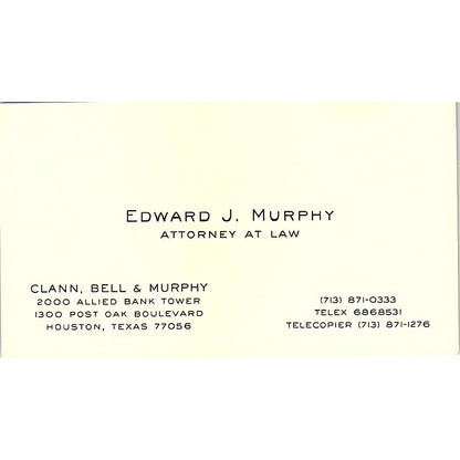 Edward J Murphy Attorney Houston TX Vintage Business Card SE3-B12