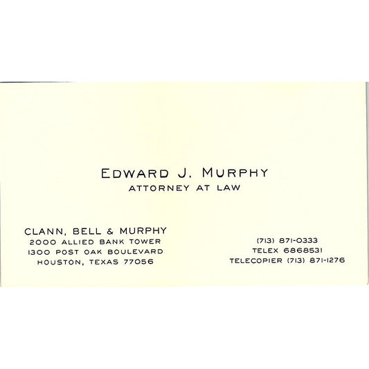 Edward J Murphy Attorney Houston TX Vintage Business Card SE3-B12