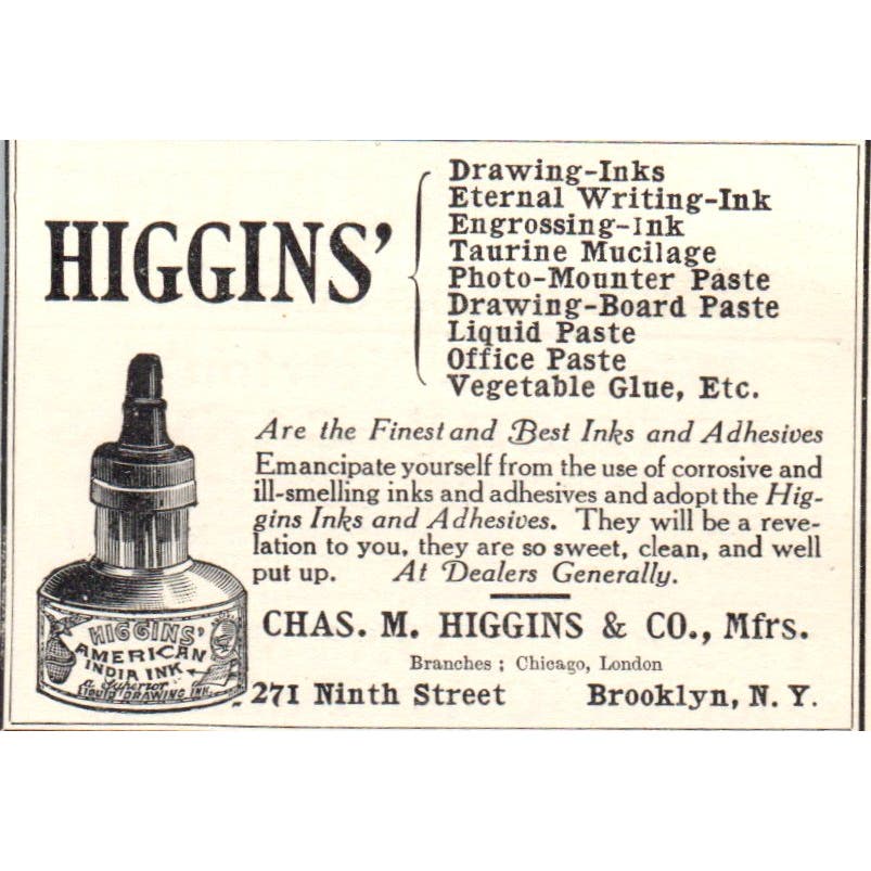 Chas. M. Higgins & Co Inks Brooklyn NY c1905 Victorian Ad AE9-MA9