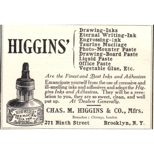 Chas. M. Higgins & Co Inks Brooklyn NY c1905 Victorian Ad AE9-MA9