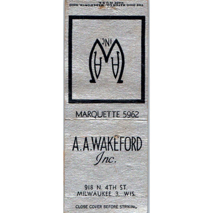 A.A. Wakeford Inc Milwaukee WI Vintage Matchbook Cover SD4-Y3