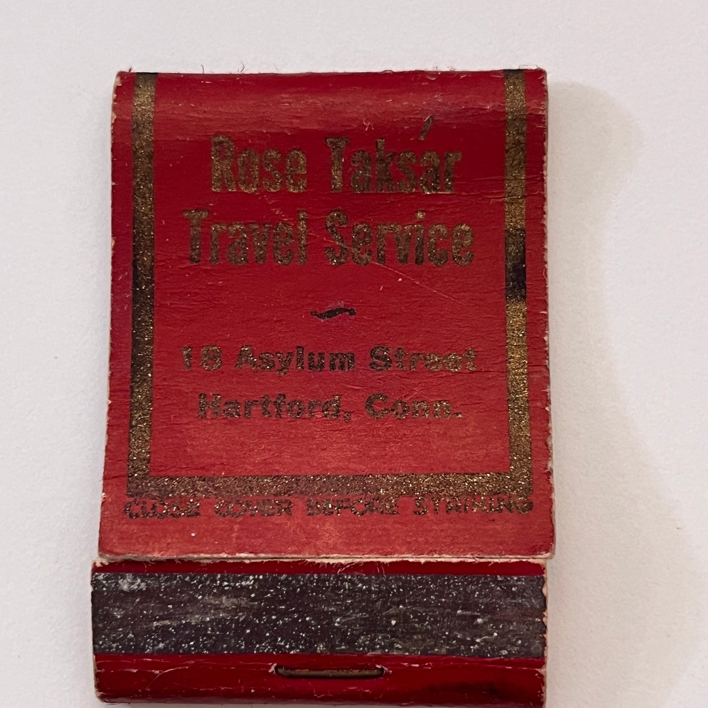 Rose Taksar Travel Service Hartford CT Vintage Matchbook Cover TB8-MB3-9