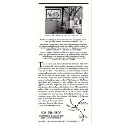 Villa Fontana Restaurant Taos NM Vintage Tourist Travel Leaflet TH2-TB1