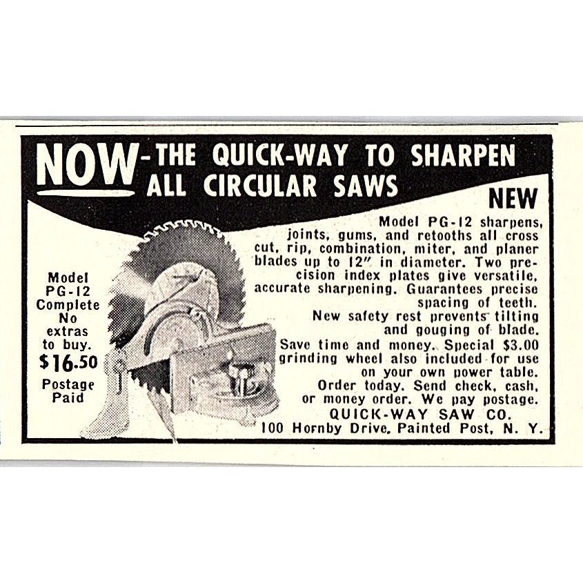 Quick-Way Saw Co Painted Post NY 1955 Ad AF9-S7
