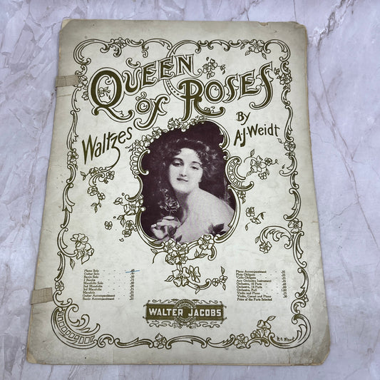 1902 Queen of Roses Waltzes by AJ Weidt Antique Sheet Music Ti5