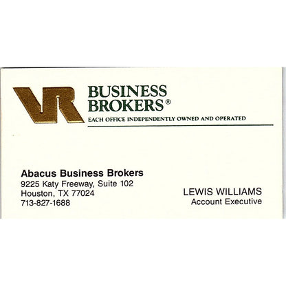 Lewis Williams Abacus Business Brokers Houston Vintage Business Card SC9-B1