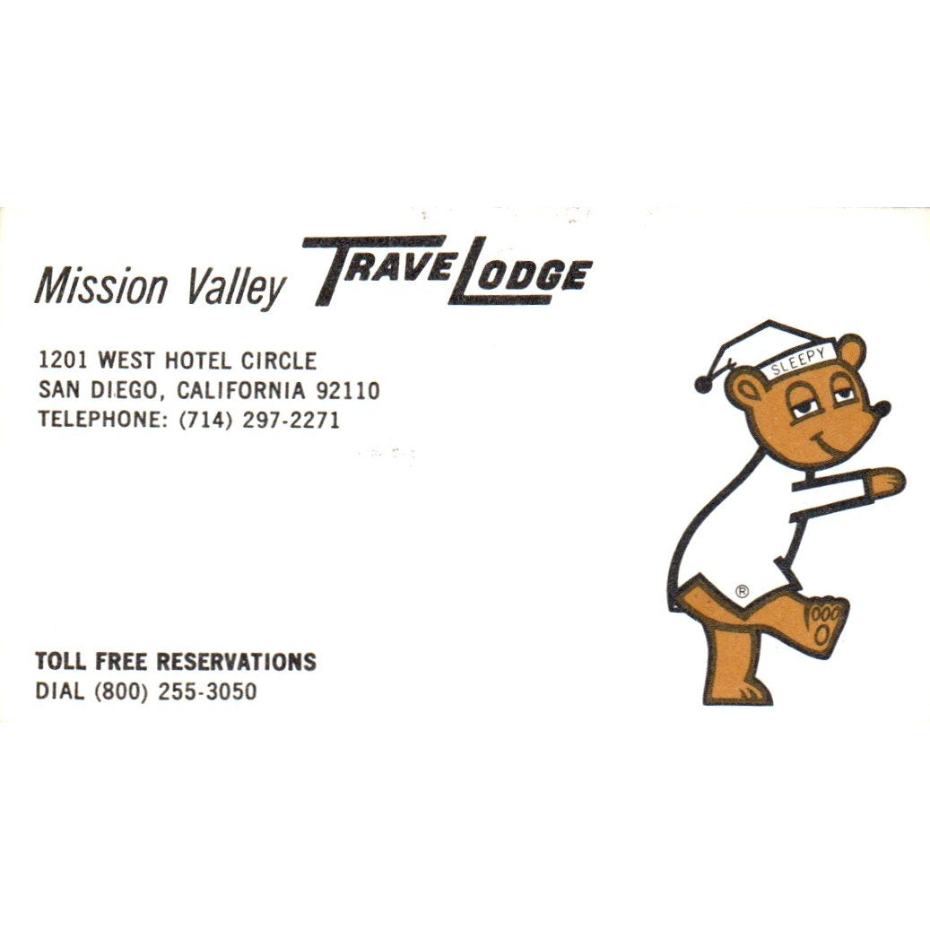Mission Valley Travelodge San Diego CA Vintage Business Card SD8-B22