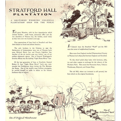 Stratford Colonial Plantation Westmoreland County VA Vtg Travel Brochure TH2-TB5