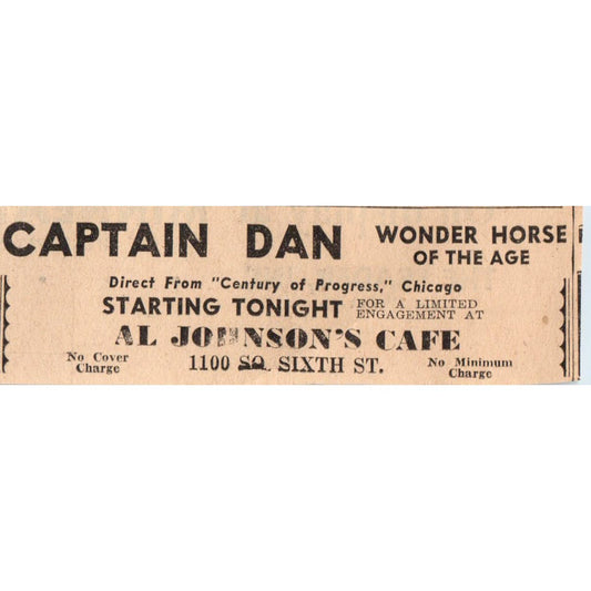 Al Johnson's Cafe Captain Dan 1935 Minneapolis Journal Advertisement AE7-H2