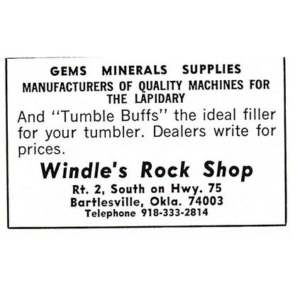 Windle's Rock Shop Bartlesville Oklahoma 1972 Ad AF8-M3