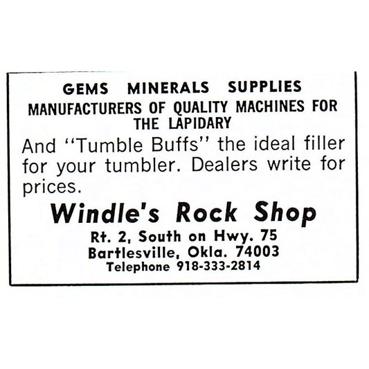 Windle's Rock Shop Bartlesville Oklahoma 1972 Ad AF8-M3
