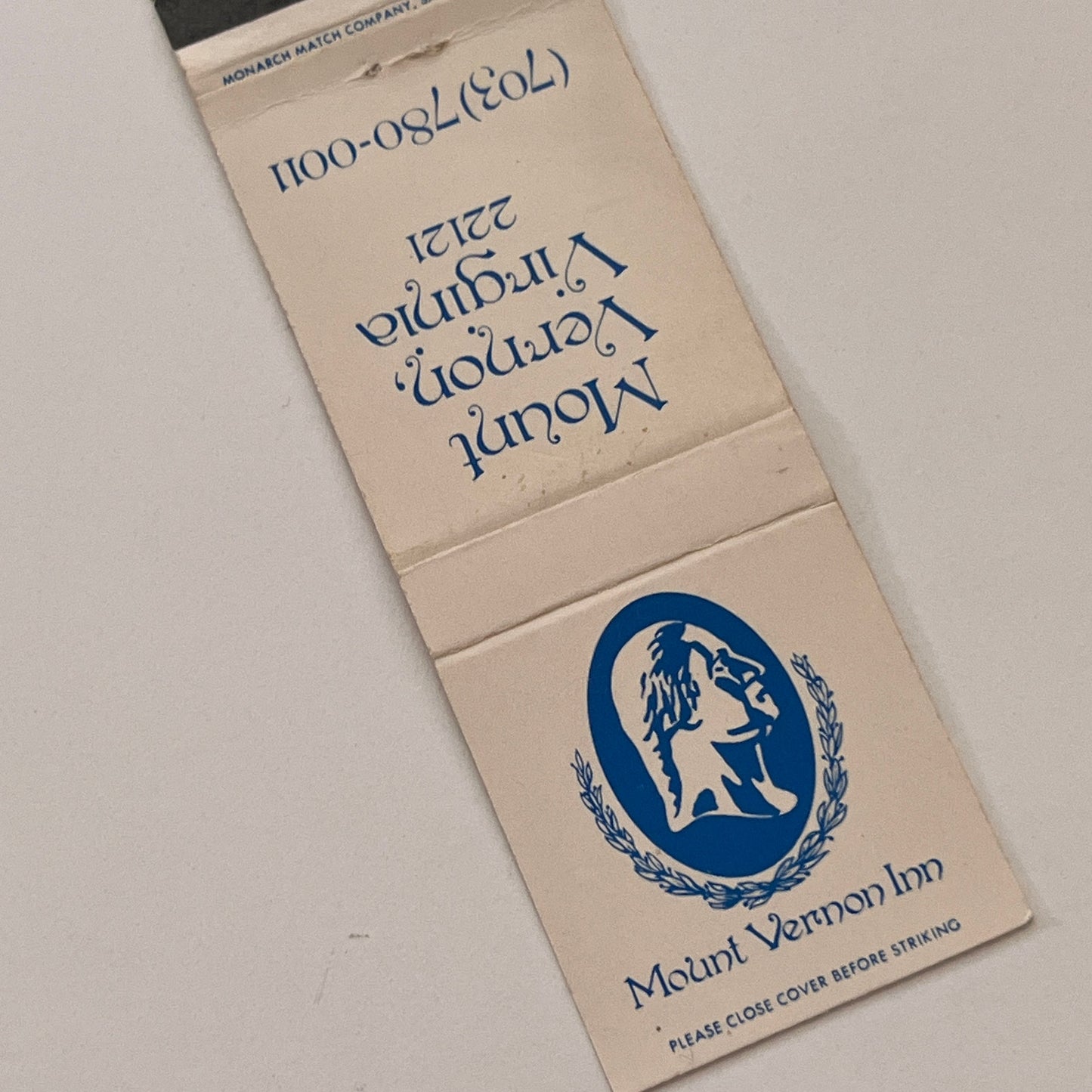 Mount Vernon Inn Virginia Vintage Matchbook Cover TB6-MB2-2
