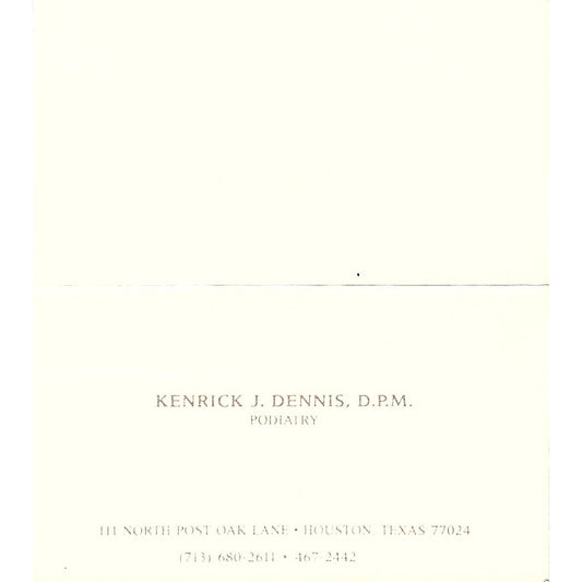 Podiatry Kenrick J. Dennis, D.P.M. Houston TX, Vintage Business Card SB4-B2