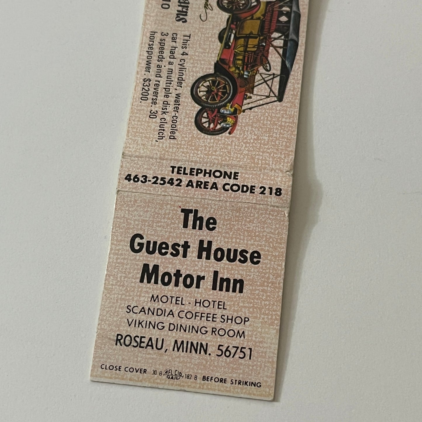 The Guest House Motor Inn Roseau MN Vintage Matchbook TB6-MB2-11