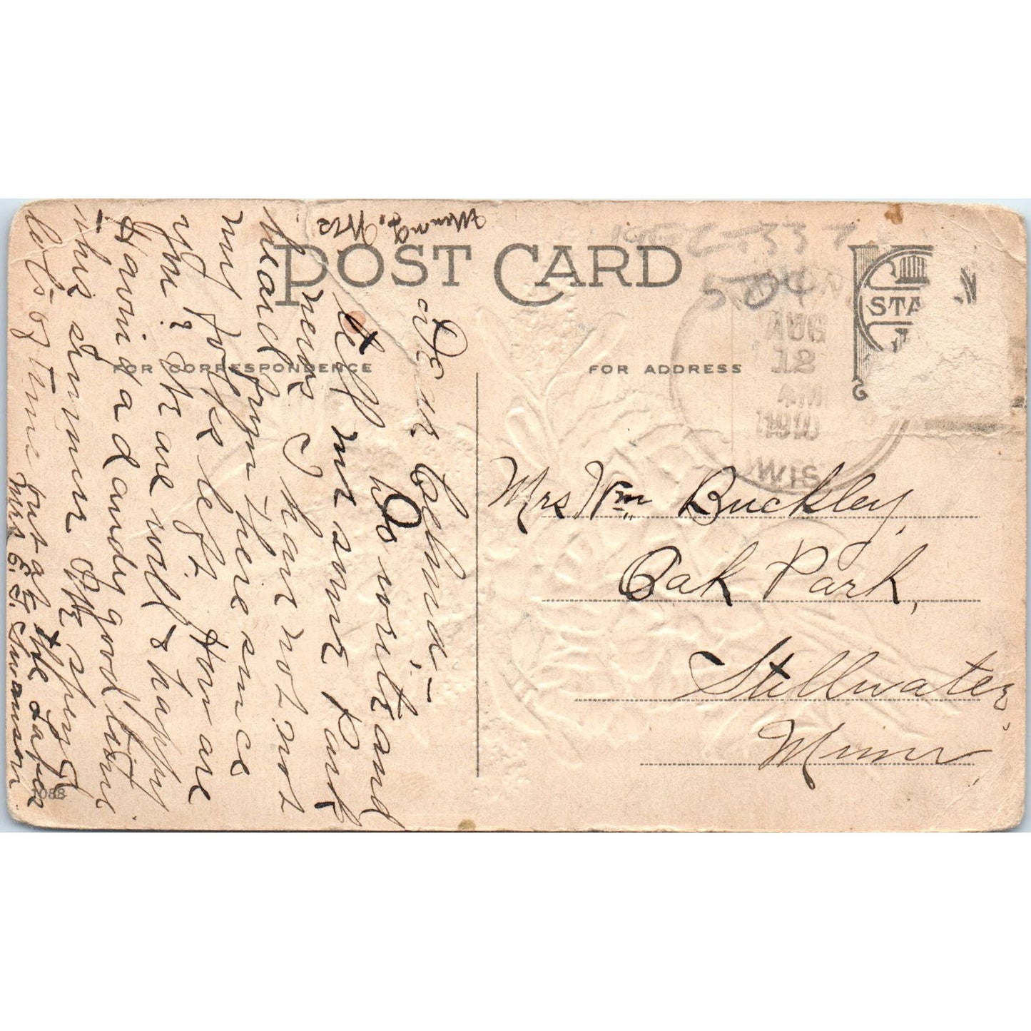 1910 Floral With Scene From Minong Wisconsin Attached Antique RPPC Postcard AE2