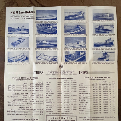1950s H&M Sportfishers Boat Trips Timetables San Diego CA AF9-H1