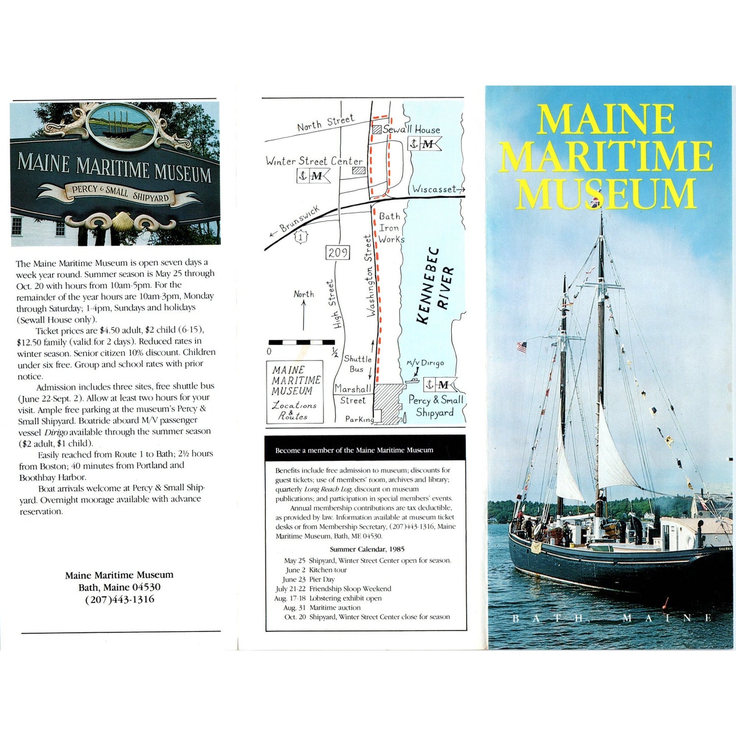 Vintage Bath Maine Maritime Museum Fold Out Map & Travel Brochure TH2-O1