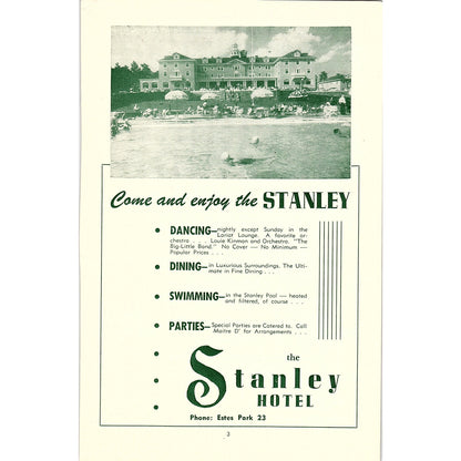 The Stanley Hotel 1957 Estes Park CO Ad AG4-1